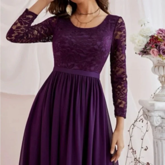 Luxurious purple lace insert maxi dress evening formal party - Picture 3 of 3